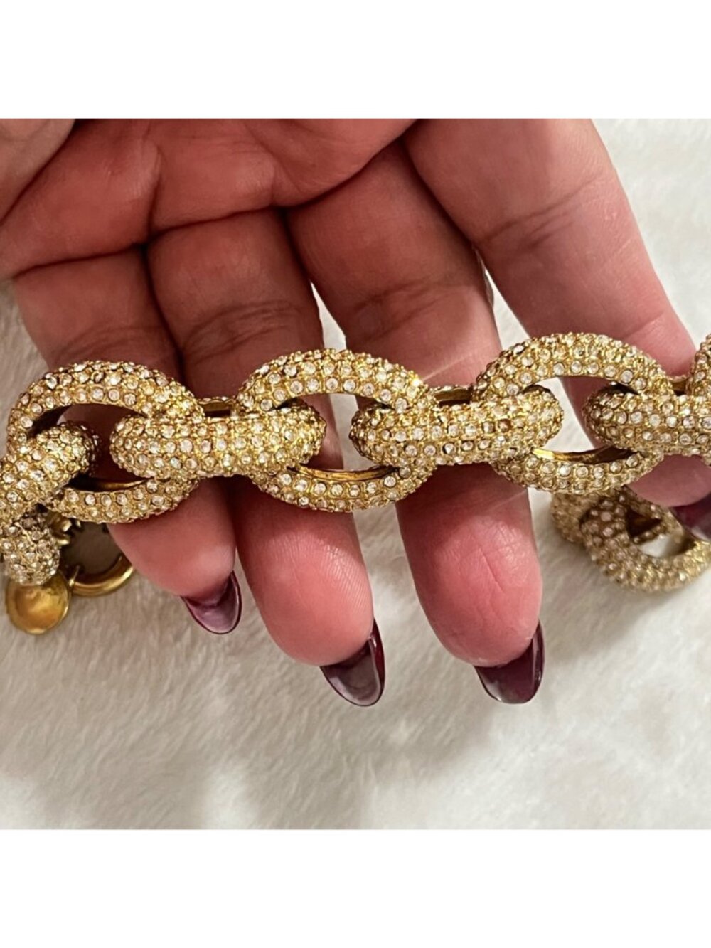 J.Crew Gold Tone Chunky Crystal Pave Jumbo Link Bracelet Vintage Style - Picture 7 of 7